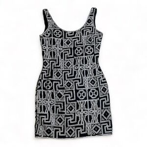 SCALA Beaded Black White Geometric Dress size Medium Vintage VTG‎ Cocktail Dress
